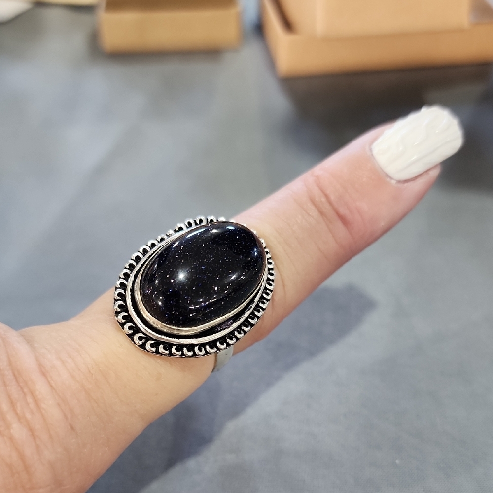 Black Sand Stone Sterling Silver Ring - Picture 1 of 4